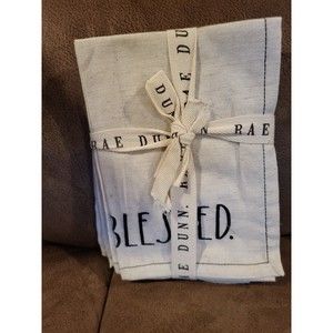 Brand New Rae Dunn Purge Set of 4 Beige napkins Blessed Perfect Gift!